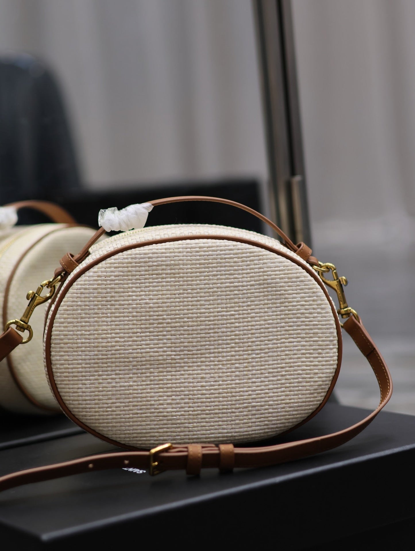 YSL Leather-trimmed raffia shoulder bag - 22¡Á16.5¡Á6cm